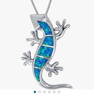 Opal gecko sterling silver necklace
